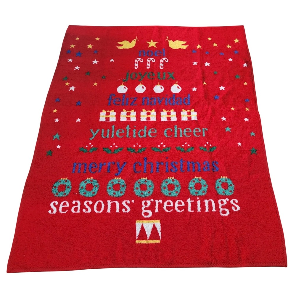 Vintage 1988 Crown Crafts Vutuks Christmas Blanket 60 x 80 Acrylic Yugoslavia‎